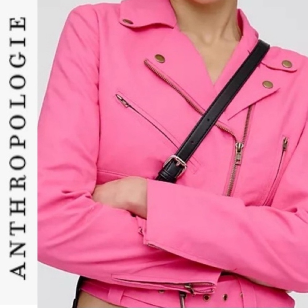 Anthropologie DOLAN Pink Linen Moto Jacket - Picture 5 of 11